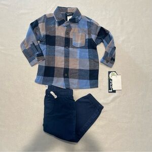 Little Rebels Button Down Shirt Set - Blue and gray, 24 months, NWT